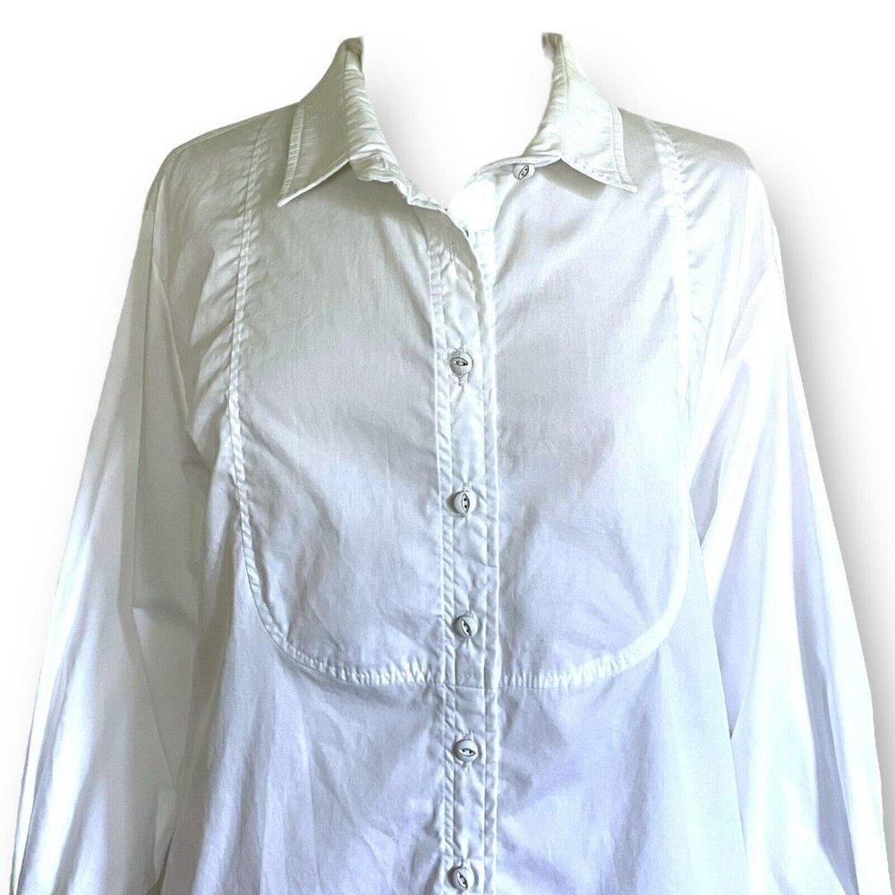 Ann Everett Womens Tunic Blouse Sz L White Cotton Lagenlook Minimalist Coastal - Picture 3 of 8
